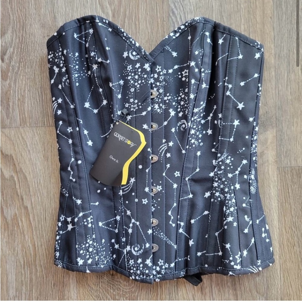 Corset Story Astronomy Black Overbust Cotton Corset Size 28" fits 36A B or C